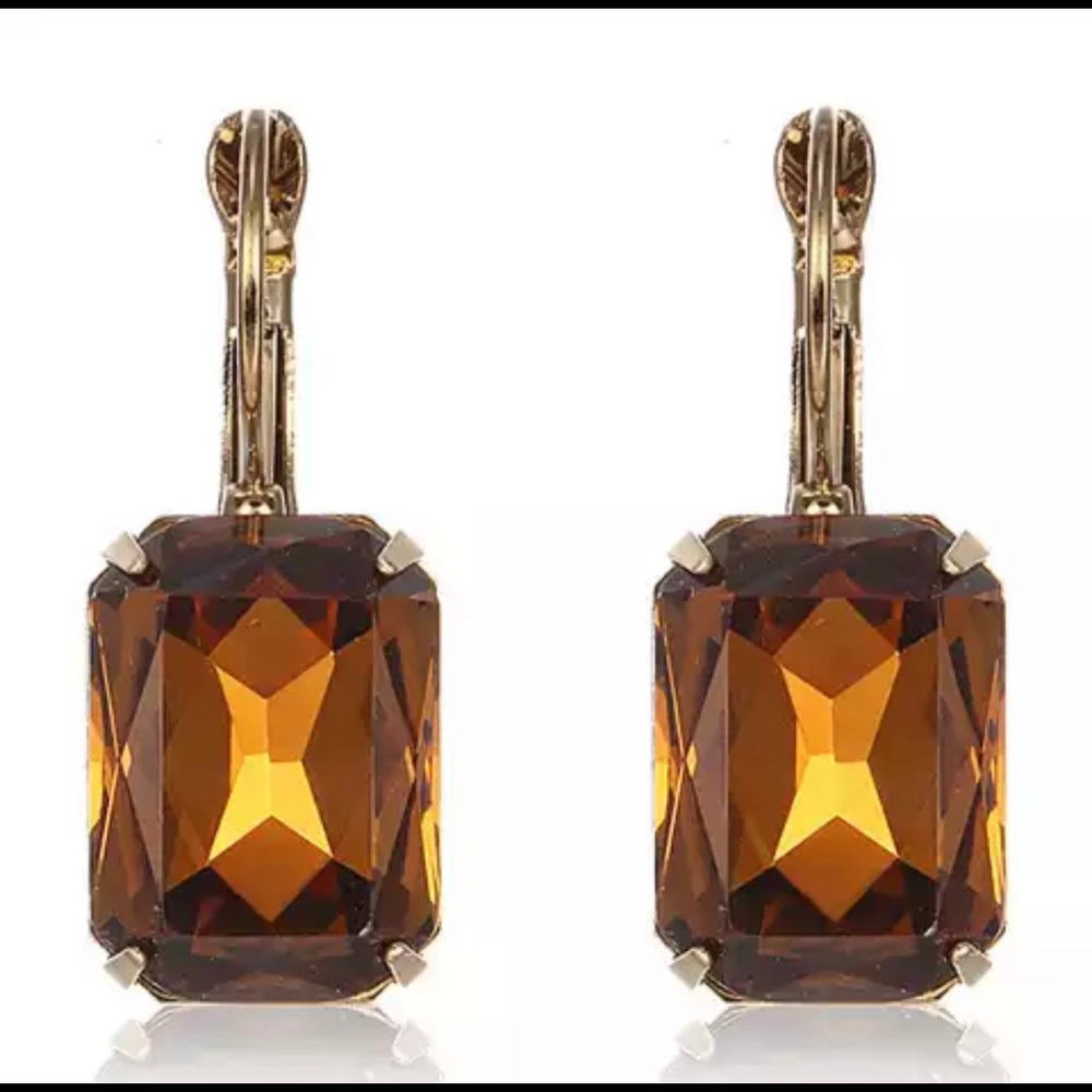 Coffee Faceted Crystal Earrings - New - Picture 1 of 6